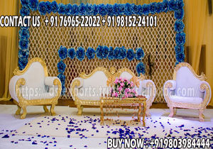 Ensemble de canapés de mariage royal indien fabricant de canapés de mariage maharaja avec chaises en forme de feuille ensemble de canapés de mariage design en bois - Product Image 3