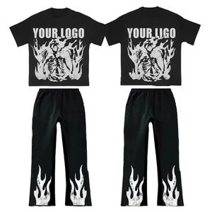 Sudadera acampanada con lavado ácido de algodón 100% de peso pesado personalizada, Conjunto de sudadera con capucha y pantalones de chándal con serigrafía desgastada para invierno - Product Image 2