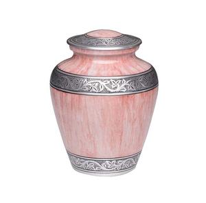 Pink <b>Stone</b> Finished Cremation Urn with Floral Engraved Custom Design Beautiful Aluminum Keepsake Urn for Human Ashes - Product Image 1
