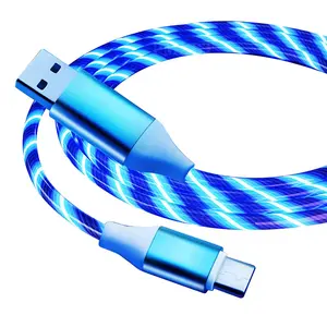 Flow Luminous Usb Cable For Samsung LED Micro USB Type C 8Pin Charger Wire For Phone For Huawei For Xiaomi