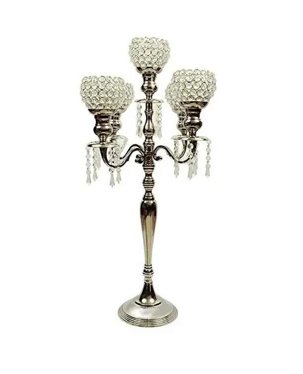 5 Arms Metal Candle Stand For Home Decor Handmade Candelabra Antique Finished Metal Silver Finished Handcrafted Excellent Size