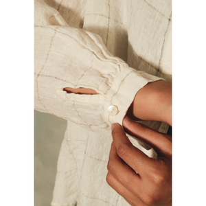 Camisa Holgada de Algodón y Seda para Mujer, Talla XL, con Estampado a Cuadros y Cuello Alto, Estilo Casual para Primavera y Otoño, Marca AHANA - Product Image 3