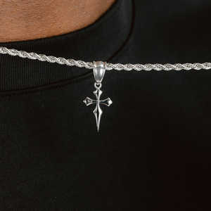 925 Silver <b>Men's</b> Trendy Dagger <b>Cross</b> Pendant <b>Cross</b> Pendant Stainless Steel <b>Necklace</b> <b>Men</b> Gift Hip Hop Jewelry - Product Image 2