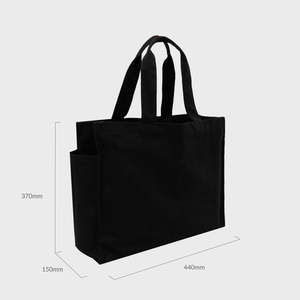 <b>Large</b> 12oz Recycled Black <b>Canvas</b> Tote <b>Bag</b> Side Pocket Medium Size Beach <b>Bag</b> for Advertising Food Heat Transfer Made Cotton PP - Product Image 2