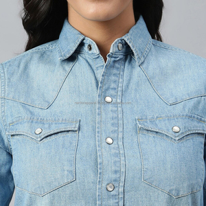 Nardon Apparel 2025, gran oferta, informal Camisa vaquera de manga larga para mujer con botón y tela tejida - Product Image 6