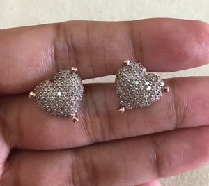 Women's 925 Silver & White 1.28 Ct Premium Quality <b>Fine</b> <b>Stud</b> <b>Earrings</b> Round Natural Diamond Pink Rhodium Heart Design Trendy - Product Image 2