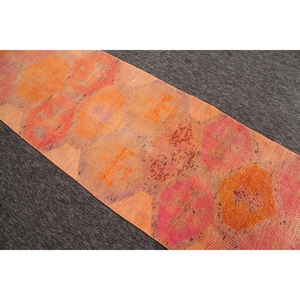 พรมเฮอร์กีขนาด 2.8x10 ฟุต พรมวินเทจตุรกี พรมลายเรขาคณิตสีส้มชมพู - Product Image 4