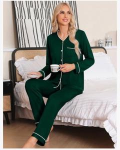 ชุดนอนโมดอลแขนยาวลำลองสำหรับผู้หญิงชุดใส่อยู่บ้านคอวีติดกระดุม S-XXL ขนาดชุดนอนผ้าทอเพื่อนเจ้าสาว - Product Image 2