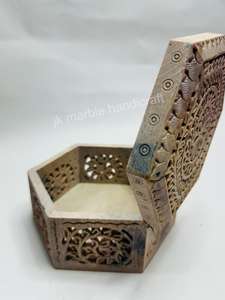 กล่องเครื่องประดับหินสบู่หรูหราดีไซน์ใหม่ทำมือแกะสลักทำด้วยมือหินอ่อนสีน้ำตาลสินค้าหรูหรา - Product Image 3
