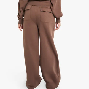 Joggers surdimensionnés à jambes larges marron pour femmes, tissu doux en molleton éponge, pantalons de survêtement 100% coton pour femmes, pantalons pour femmes - Product Image 6