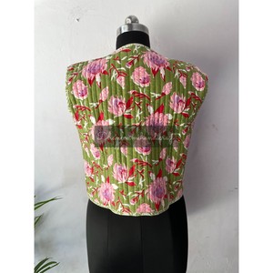 Women's Vaist Coat Quilted Cotton <b>Jacket</b> With Lace Decoration Handmade Floral Print Winter Short Coat Reversible <b>Hippie</b> Style - Product Image 6