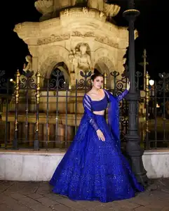 FULPARI, женское дизайнерское синее тяжелое индийское свадебное платье на заказ, новое модное стильное производство Lehenga в Индии