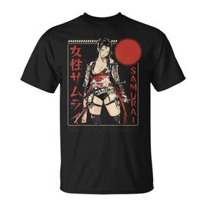T-Shirt Promozionale con Ragazza Samurai Waifu in Stile Ukiyo-e Giapponese Manga - Product Image 1