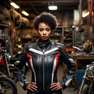 แจ็กเก็ตขี่มอเตอร์ไซค์หนัง PU สำหรับผู้หญิง, เสื้อโค้ทหนังวินเทจแบบซิปขึ้นปกตั้ง - Product Image 2