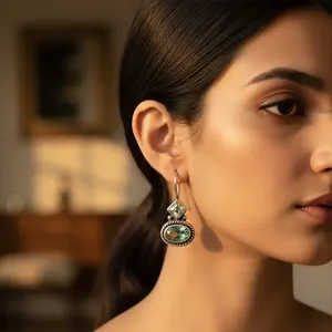 Boucles d'oreilles en argent 925 avec pierre précieuse verte, bijoux à la mode pour femmes, cadeau - Product Image 3