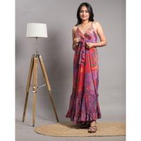 Robe longue vintage en soie tissée lavable, coupe trapèze, dos nu à lacets, idéale pour la plage et les soirées estivales