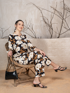 Nuevo lanzamiento 100% conjuntos de cordón de rayón de viscosa con pantalón floral Top con estampado floral para la temporada de otoño de proveedor indio - Product Image 3