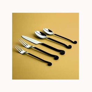 Modern Kitchenware <b>Set</b> Stainless Steel Silver Mirror Polished With Round <b>Black</b> Handle Twisted End <b>Cutlery</b> <b>Set</b> Vintage Design - Product Image 1