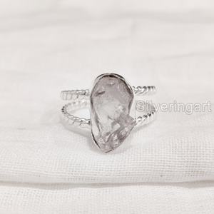 เครื่องประดับหินหยาบแหวนสตรีแหวนเงินแท้โรสควอตซ์พลอย April พลอยบิดคู่925แหวนเงินสเตอร์ลิง - Product Image 3