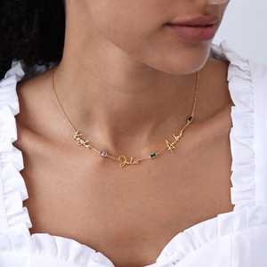 Collar con Nombre de Familia Personalizado en Plata de Ley 925 con Baño de Oro Vermeil de 14K, Colgante con Piedra de Nacimiento en Corte Baguette, Cadena de Eslabones, Unisex, Regalo - Product Image 6