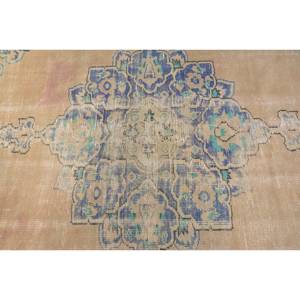 Traditional Beige Blue Vintage Turkish Rug 4.1 X 7.8 ft Handmade Wool Patchwork Design Latex for Bedside Rectangle Hallway - Product Image 5