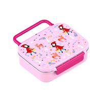 Boîte à lunch pour enfants avec couvercle rabattable, 3 compartiments, sans BPA, plateau intérieur en acier inoxydable 304, avec poignée et étiquette nominative