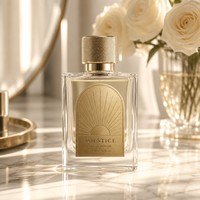 Autocollant d'étiquette de parfum en aluminium en forme d'arche Solstice, motif soleil gravé, or antique brossé, auto-adhésif, étanche