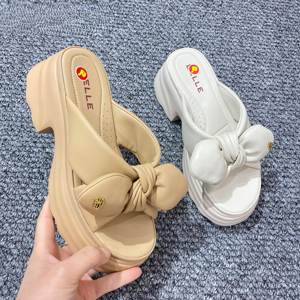 รองเท้าแตะส้นแบนเปิดนิ้วเท้าสำหรับผู้หญิง, รองเท้าส้นแบนผูกโบว์ PU สำหรับฤดูร้อน - Product Image 6