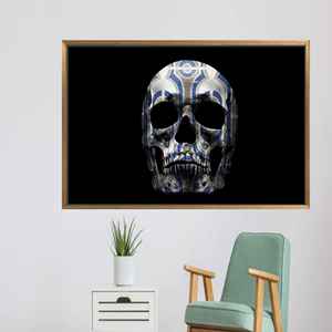 ภาพพิมพ์ลายกะโหลกศีรษะแบบนามธรรมสมัยใหม่สำหรับตกแต่งบ้านบนผืนผ้าใบพิมพ์ลาย 1 ชิ้น: กรอบสีทอง - Product Image 1