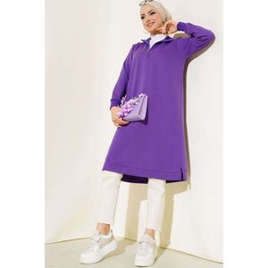 Túnica larga lila para mujer con pantalones y pantalones básicos de media cremallera - Product Image 1