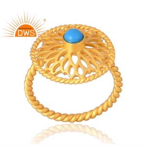 Última Venta de latón 18K chapado en oro Natural turquesa anillo de piedras preciosas Demi fabricante de joyería fina - Product Image 1