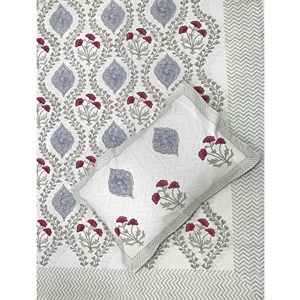 ผ้าปูที่นอนคู่ลายดอกไม้คลาสสิก พิมพ์ลายด้วยมือ ผ้าฝ้าย 100% พร้อมปลอกหมอน สไตล์พรีเมียมสำหรับใช้ในบ้าน - Product Image 1