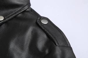 Faux Leather Regular Jacket Stylish Unisex Outerwear Motorbike High Street Style Zipper Closure Winter Front Logo <b>Fur</b> <b>Trim</b> - Product Image 3