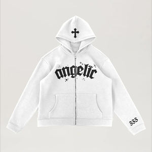 Y2K hommes surdimensionné 100% coton polaire sweat à capuche zippé personnalisé brodé Streetwear mode vêtements en gros - Product Image 5