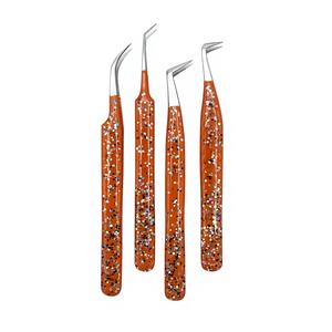 Pinces à épiler de précision antistatiques Somofy Enterprises, professionnelles, en acier inoxydable argenté recouvert de caoutchouc orange, à pointe en fibre - Product Image 1