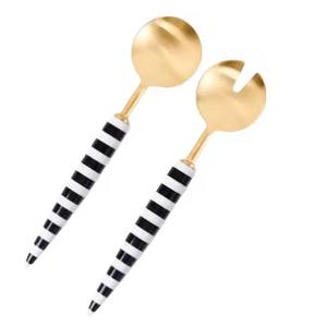 Latest Design Brass Salad Server <b>Spoon</b> & Fork Set With White Enamel Handle for Dining Table <b>Gold</b> Salad Server Sets - Product Image 6