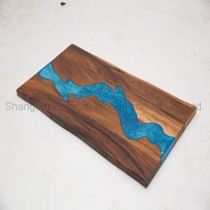 Ensemble de 4 sous-verres en bois d'acacia et résine avec panneau de verre suspendu pour le service à la maison et à l'hôtel - Product Image 3