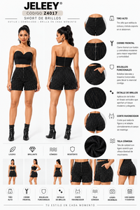 JELEEEY Ensemble short en jean taille mi-haute coupe droite et crop top décontracté, tenue sexy pour club, mode estivale pour femme - Product Image 1