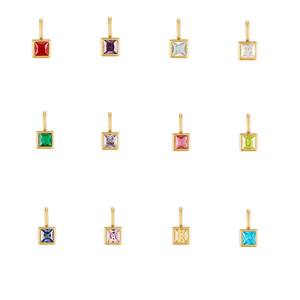 Colgante de forma cuadrada de cuarzo de cristal-abalorio pequeño de piedra natal de abril, joyería hecha a mano de plata de ley chapada en oro para mujer - Product Image 6