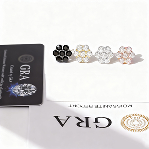 Phổ Biến Cụm Hoa Moissanite Stud Bông Tai 925 Sterling Bạc Trắng Đen 9Mm Unisex Đồ Trang Sức Thời Trang Cho Nam Giới Phụ Nữ - Product Image 2