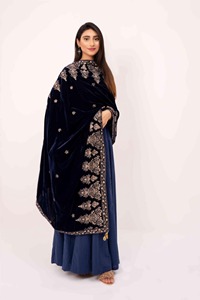 Chal Largo de Terciopelo con Diseño Étnico Sólido, Material de Poliéster Transpirable, Bordado, Ropa de Invierno para Mujer, Pakistán - Product Image 3