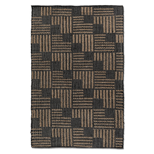 พรมปูพื้นลายเรขาคณิต Nomadic Threads รุ่น PDJT-223 ทำจากปอกระเจาและป่าน ทอแบบเรียบ สีเทาและสีดำ สำหรับห้องนั่งเล่น ห้องนอน และทางเดินของวัยรุ่น - Product Image 1