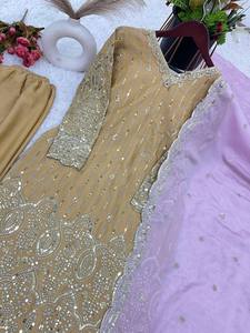 Latest Designer Pure Heavy Chinon Silk Embroidery Seqence Work <b>Kurti</b> Set by FabZone - Product Image 2