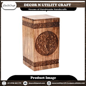 Handmade Wooden Pet <b>Urn</b> Rectangle Shape Tree of Life Design Durable for Dogs - Product Image 2