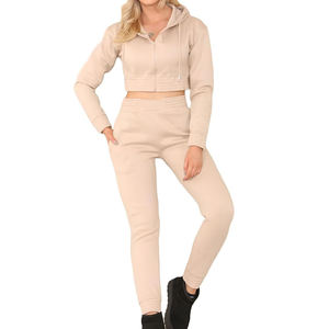 Conjunto Deportivo de Invierno para Mujer, con Capucha, Estampado Sólido, Talla Grande, 100% Algodón, Felpa, Logotipo Personalizado, Informal para Adultos, 2 Piezas - Product Image 3