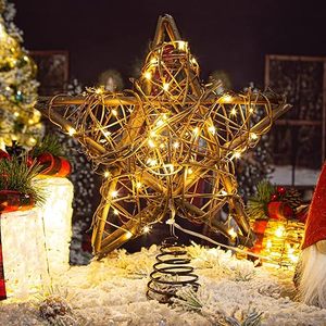 Handmade Rattan <b>Star</b> Tree Topper Modern Christmas Decor Irregular Shape Scenic Pattern <b>Hanging</b> Ornament Eco-friendly Gold Tone - Product Image 1