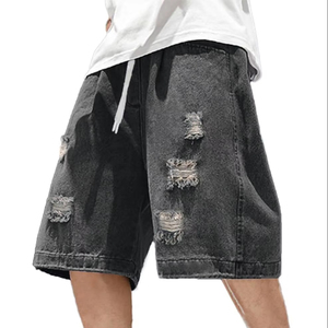 Short en Jean Streetwear vintage pour homme 100% coton léger décontracté Cargo déchiré taille élastique Baggy Jorts coupe ample été Y2K Denim - Product Image 1