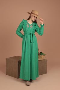 Robe longue en tissu Aerobin pour femme, douce et naturelle, à volants brodés, taille naturelle, respirante, vente en gros - Product Image 6