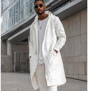 Manteau long en cuir blanc Vêtements d'extérieur d'hiver pour hommes Vêtements de mode Trench long en cuir pour hommes - Product Image 4