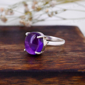 Anillo de Plata de Ley de Alta Calidad, Estilo Bohemio para Mujer, con Amatista Natural Púrpura Ovalada de 10x14 mm, Hecho a Mano, Pulido Fino - Product Image 6